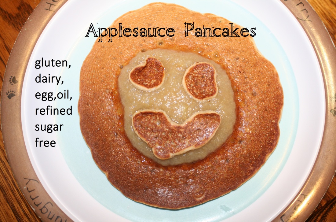Applesauce Pancakes- Gluten, Dairy, Egg Free Recipe with No Refined Sugar or Oil